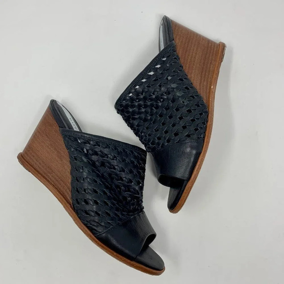 Matt Bernson Pia Woven Leather Wedges in Black - Picture 3 of 8